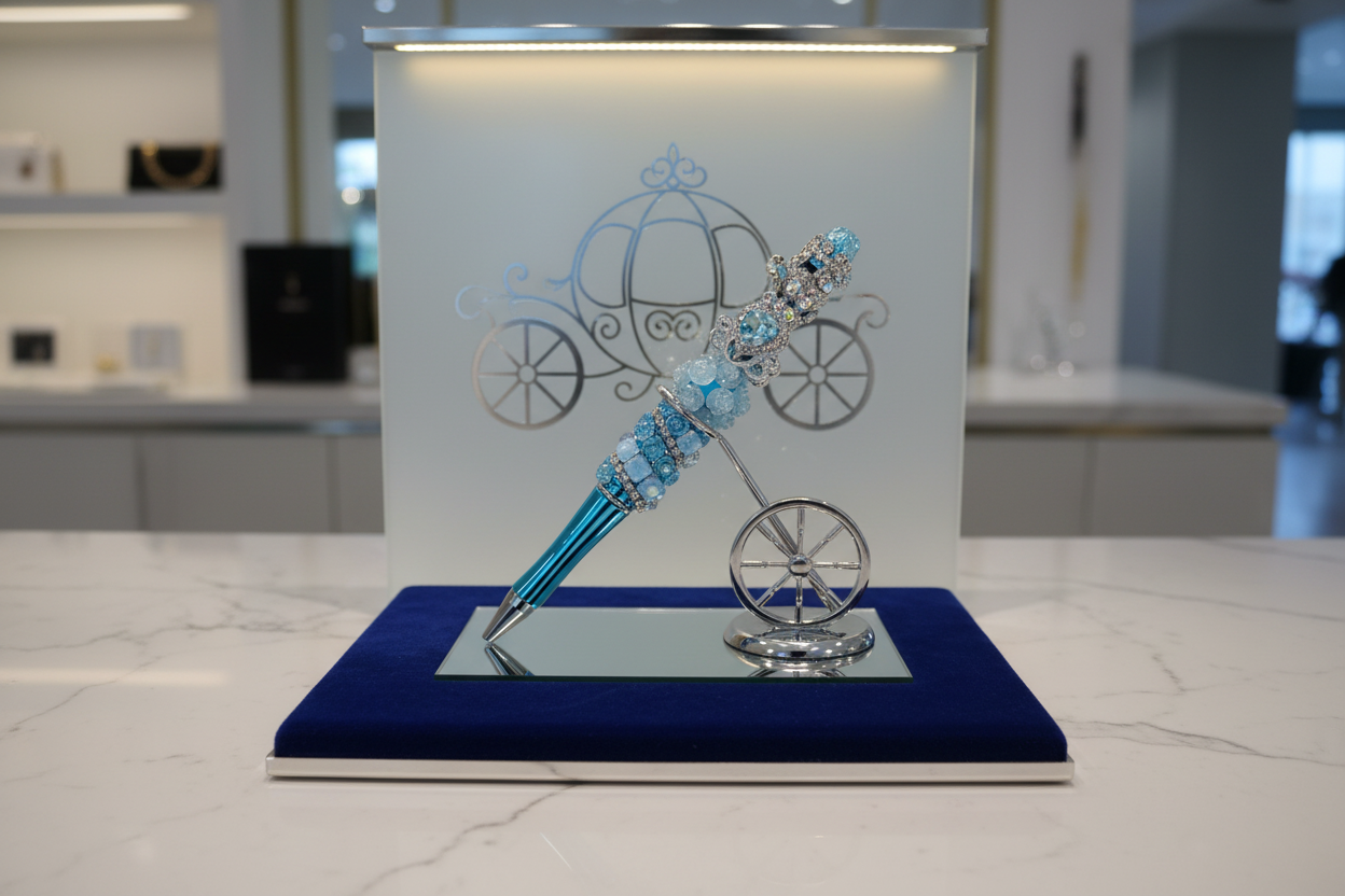 Blue Carriage Pen on elegant store counter display