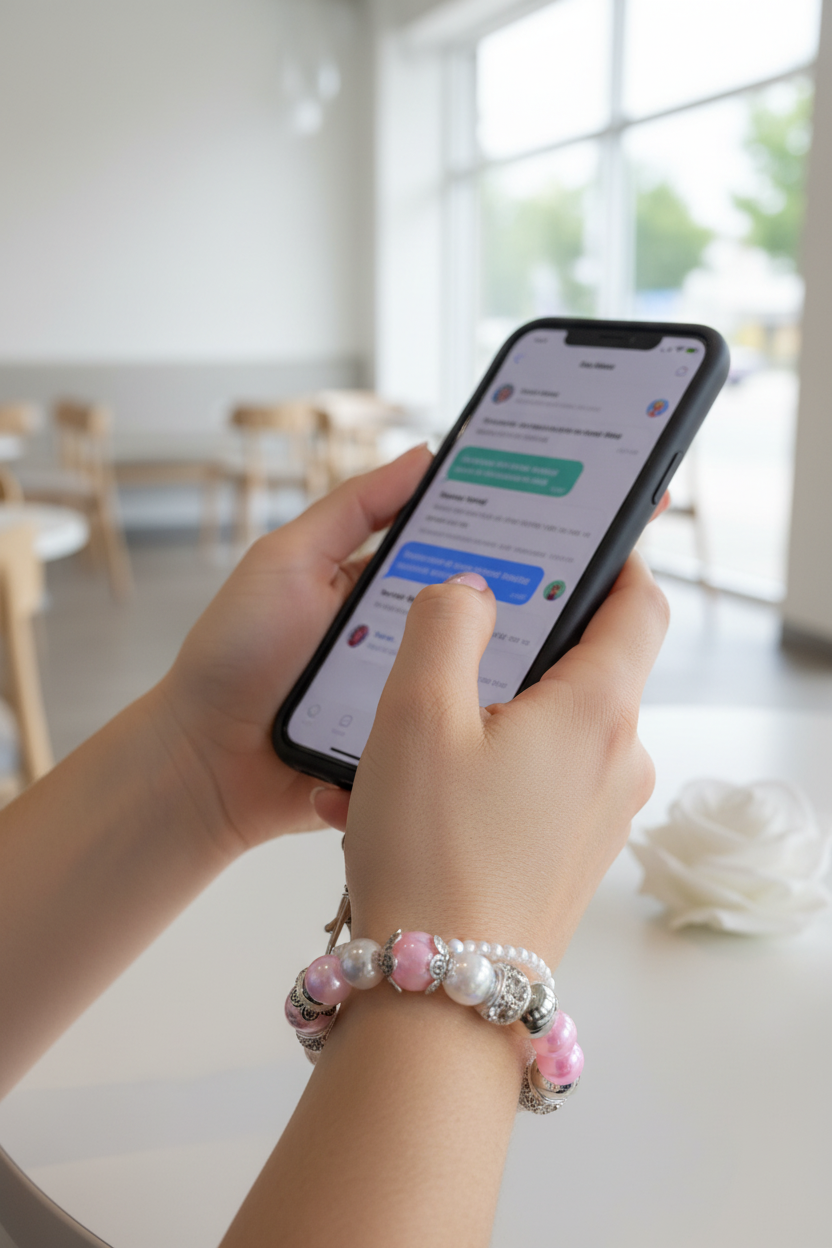 Cell Phone Dangle Princess Style - texting with wrist strap