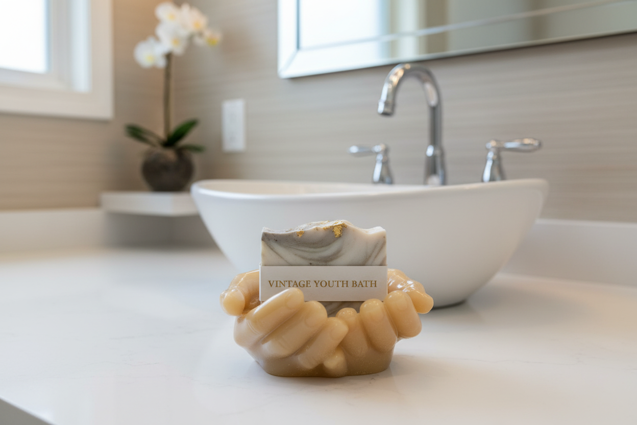 Large Resin Hand Dish with soap on bathroom sink