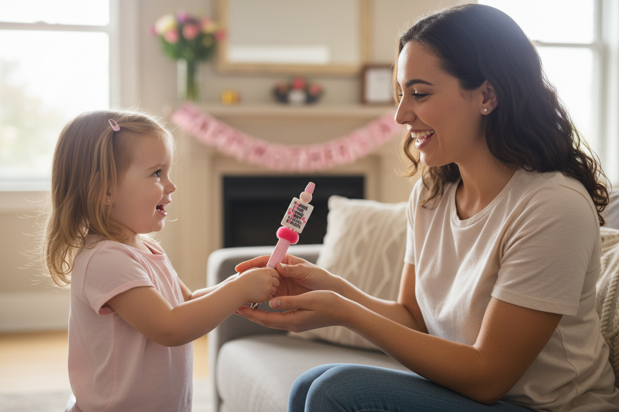 Mother Pen lifestyle image with child giving gift to mother