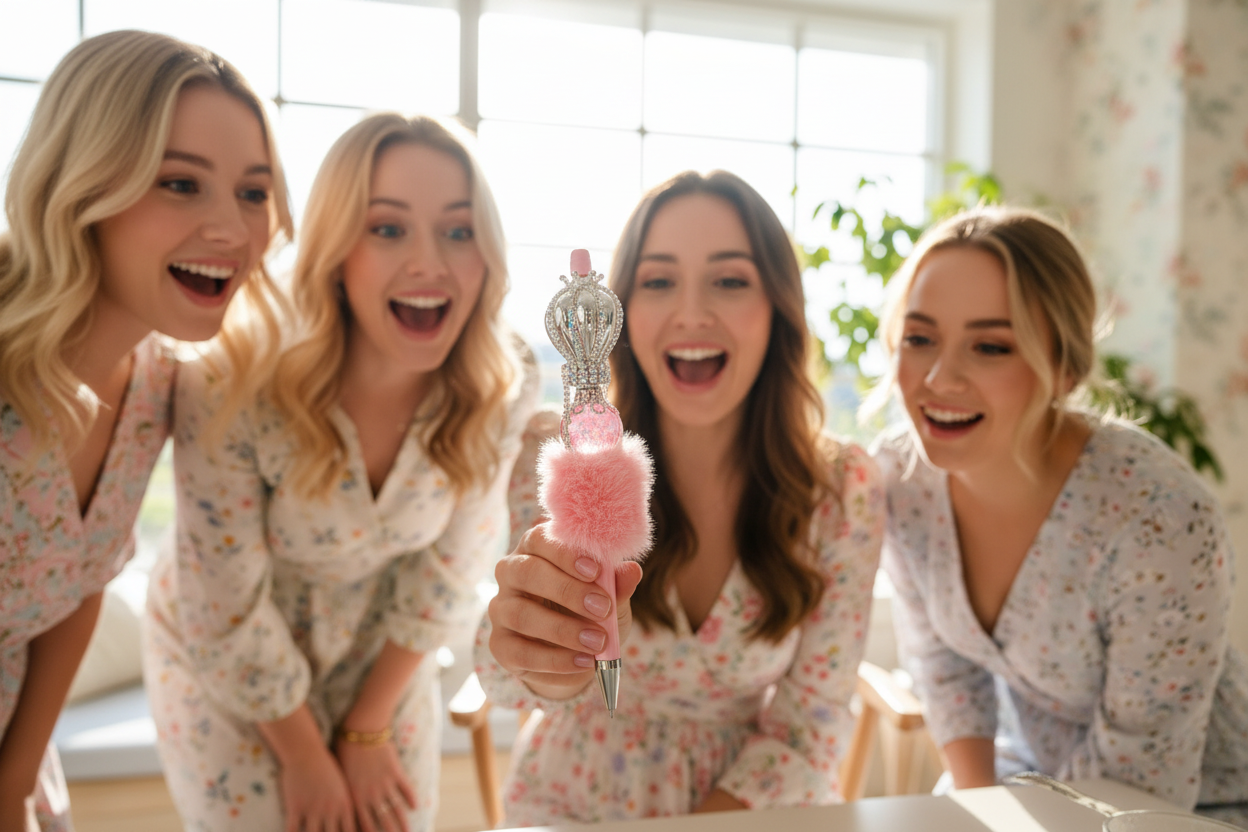 Pink Air Balloon Pen lifestyle image with women admiring it