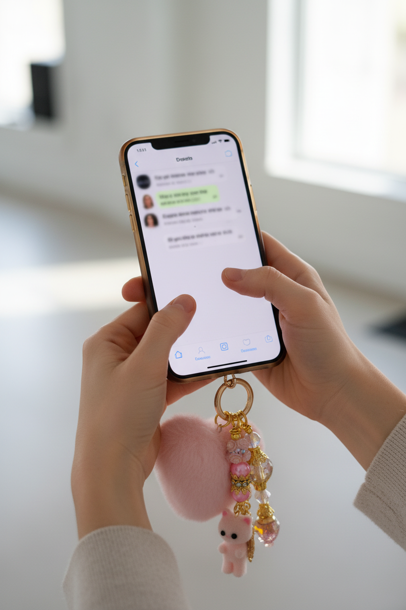 Pink Heart Dangle - texting with charm at bottom