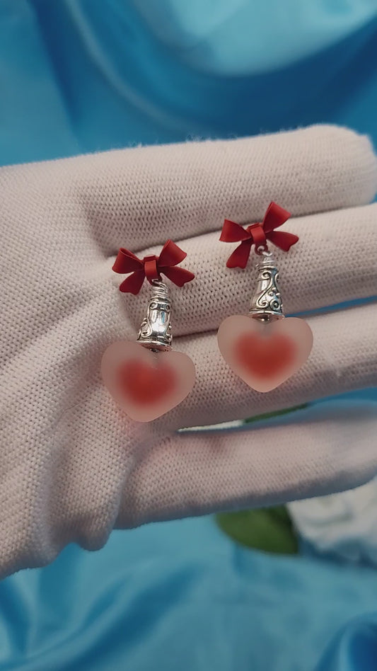 Red Bow Heart Earrings