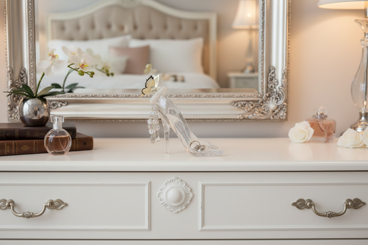 Princess Shoe Ring Holder on elegant dresser