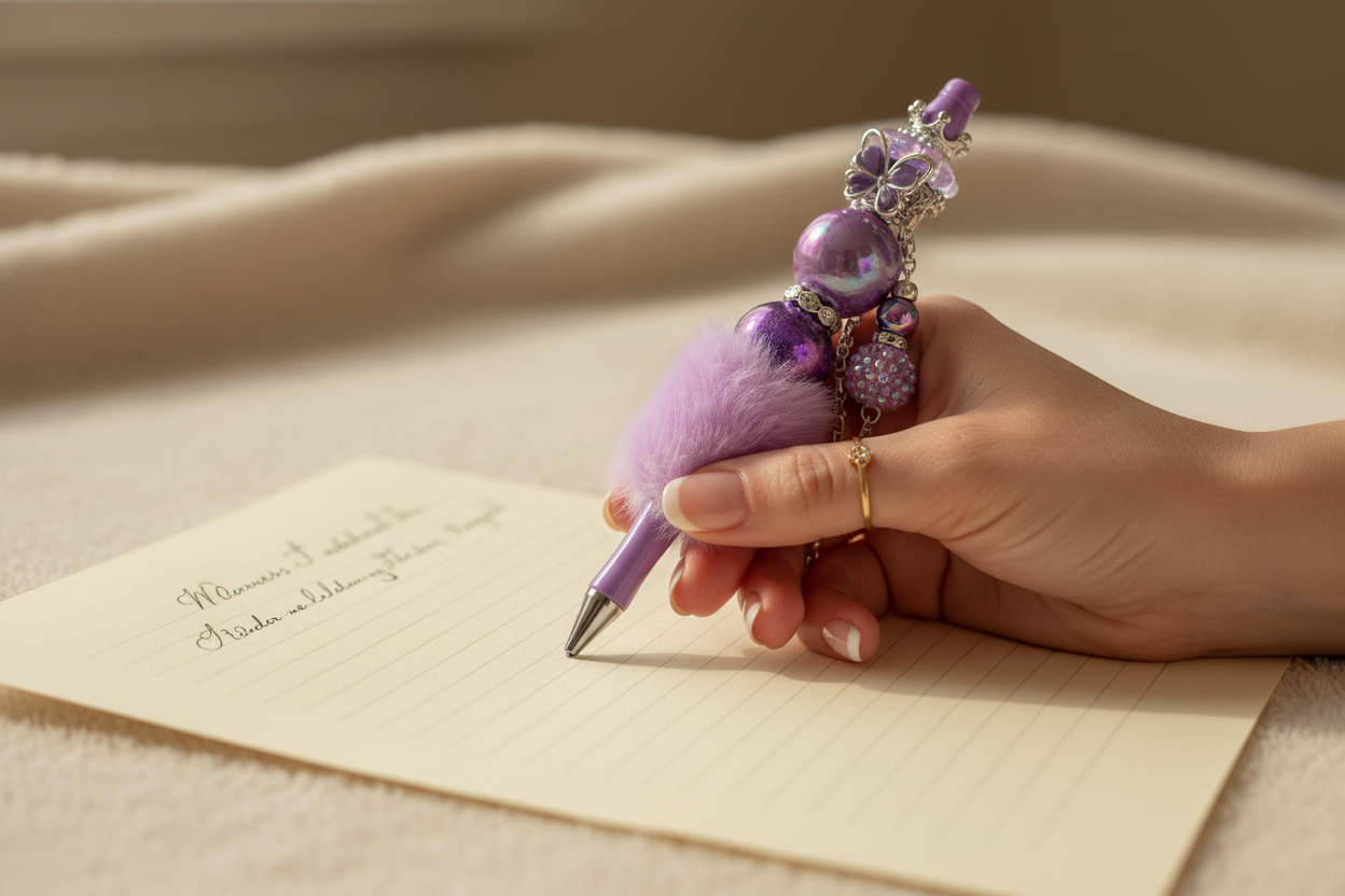 Purple Envy Pen lifestyle image with lady writing