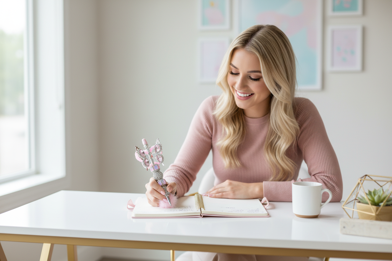 Tall Pink Wing Pen Lifestyle Image
