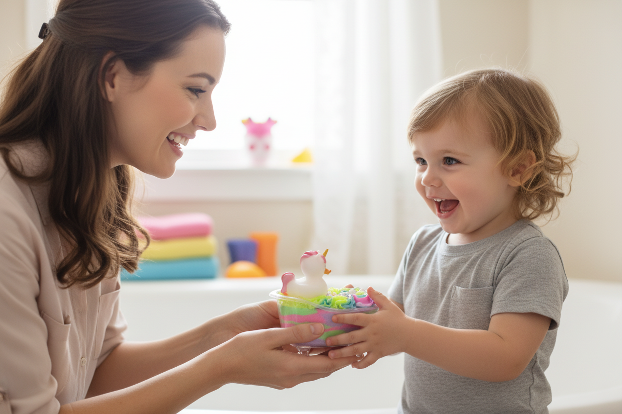 Unicorn Duck Bath Salts gift to excited child