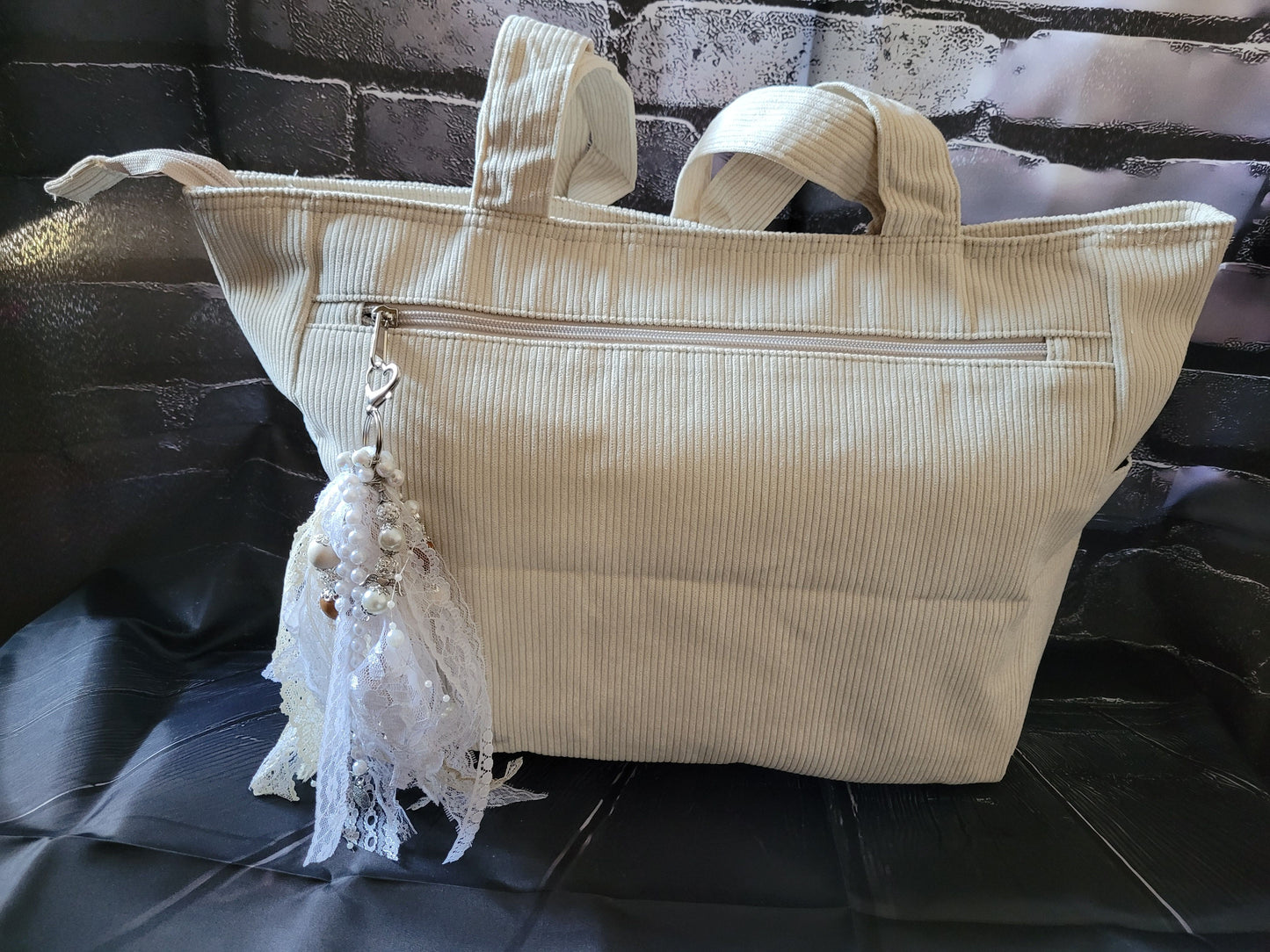 White Boho Keychain Tote