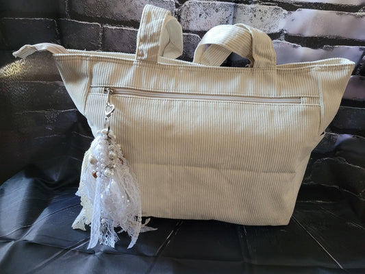 White Boho Keychain Tote