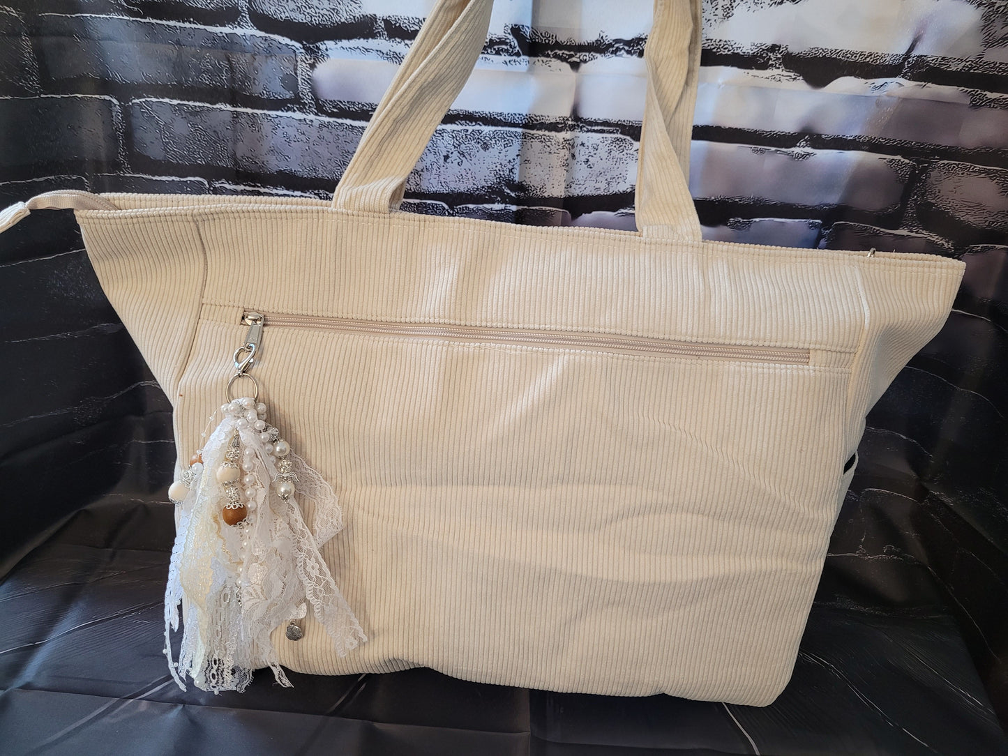 White Boho Keychain Tote